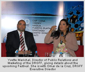 Yvette Marichal, Director of Public Relations and Marketing of the DRGFF, giving details about the upcoming Festival. She is with Omar de la Cruz, DRGFF Executive Director